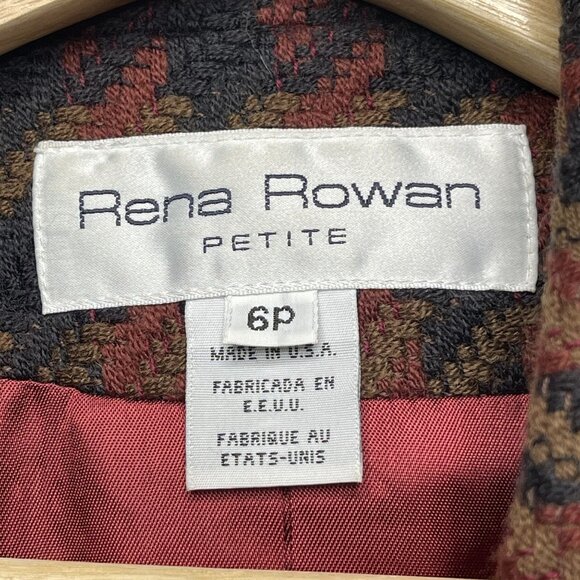 Rena Rowan Petite Womens Wool Blend Houndstooth Blazer Jacket Sz 6P Made In USA - Picture 2 of 9
